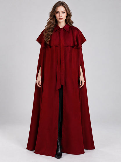 Burgundy Cape Cloak with Collar and Short Capelet