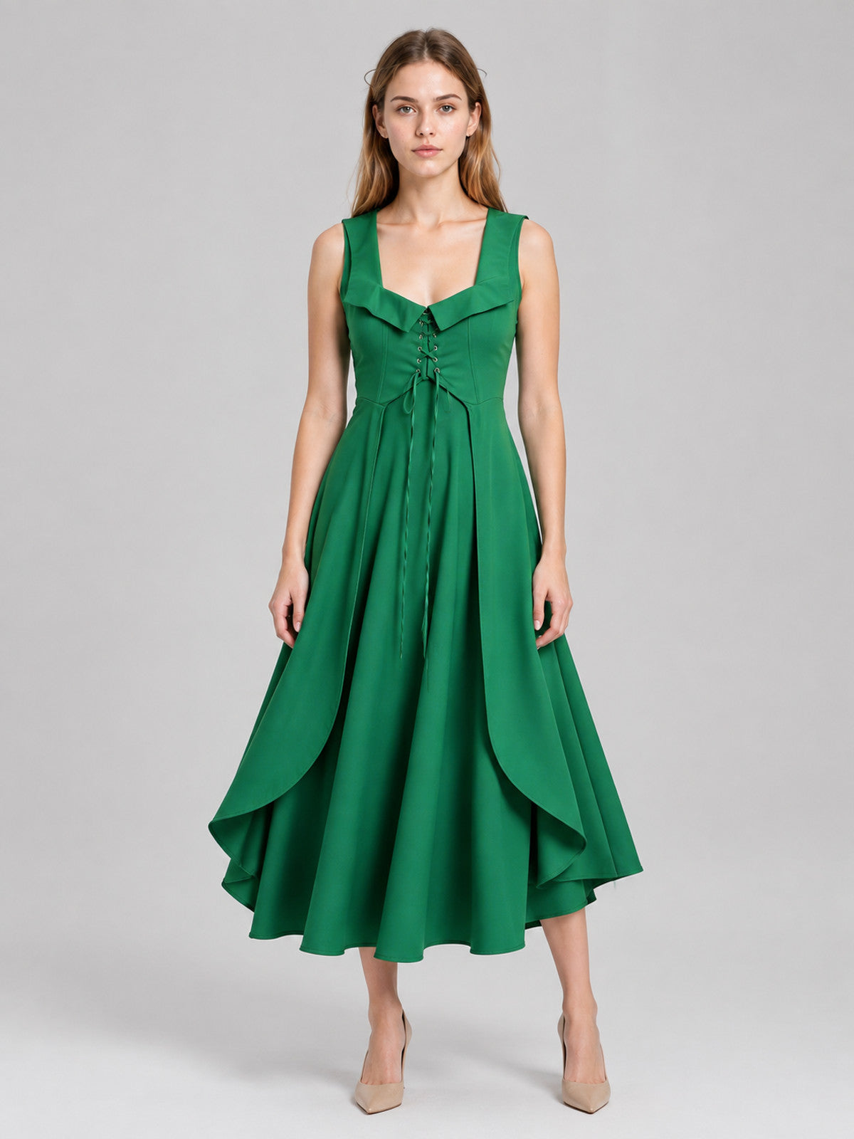 Medieval Off-the-Shoulder Lace-Up Dress on-model view