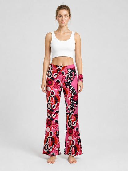Flare-Leg Pants with a Bright Floral Boho Print on-model view