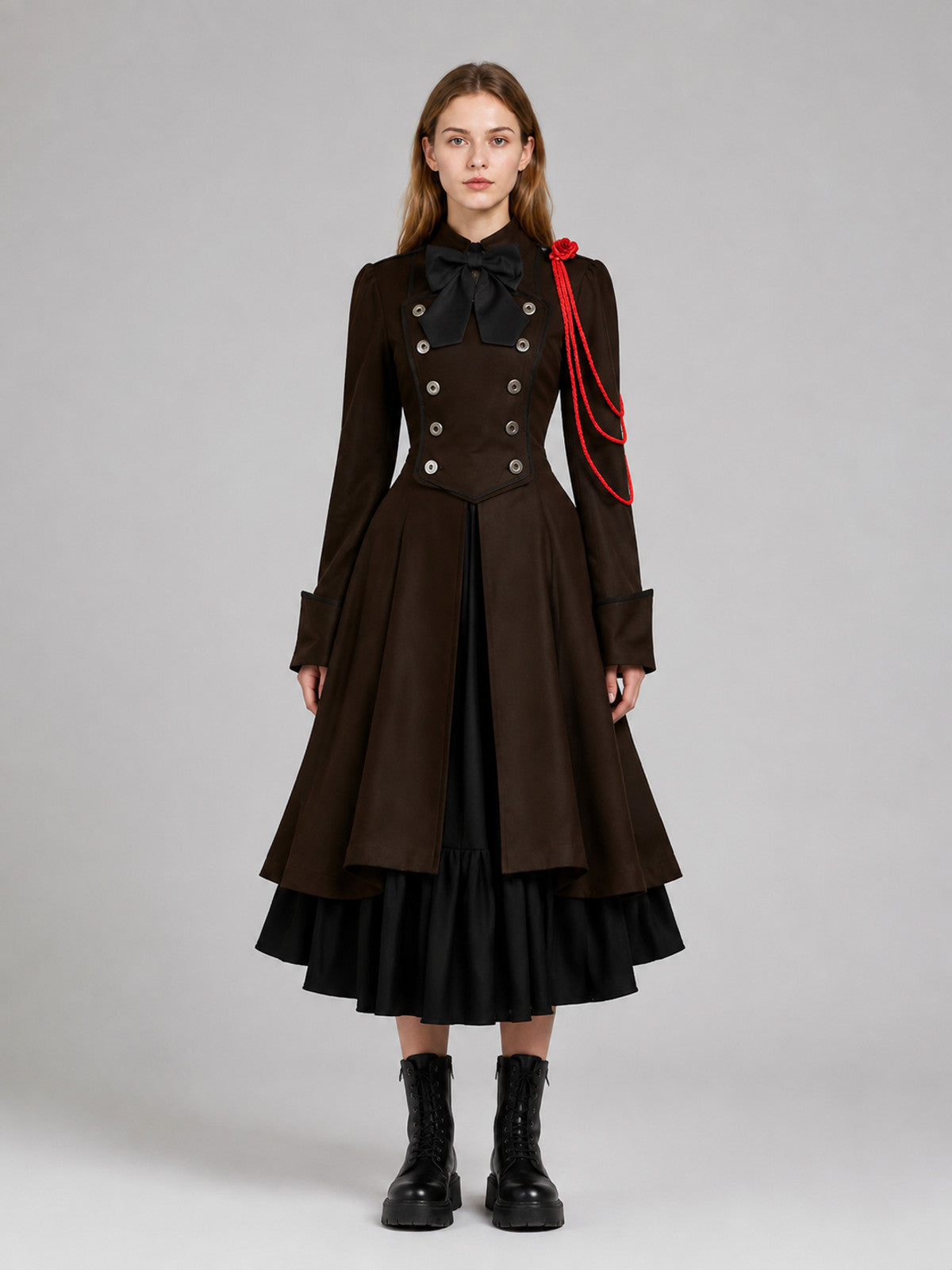 Gothic Cosplay Dress with a Tiered Skirt on-model view