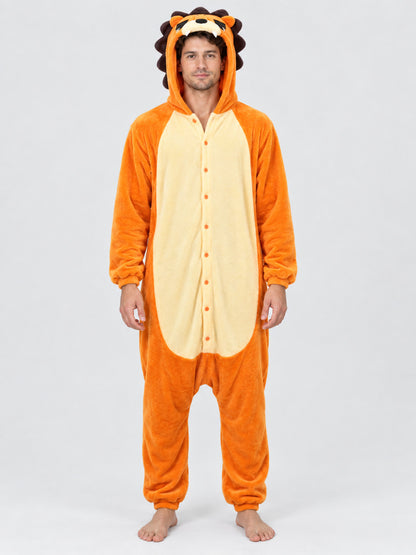 Orange Kigurumi Pajama with Hood, Ears, and Face