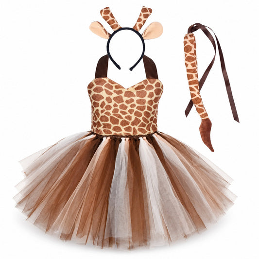 Tiger Costume for Baby Kids Forest Birthday Party Tutu Dress Outfit Toddler Girls Carnival Halloween Animal Giraffe Dress Up - Color:2