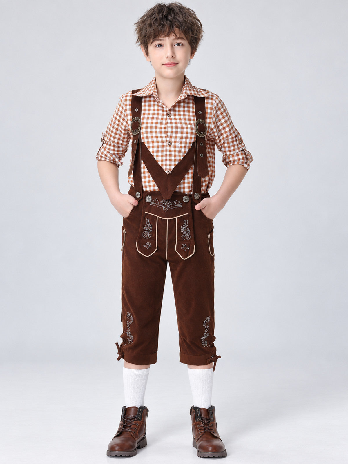 Children's costume in German folk style, trousers with suspenders