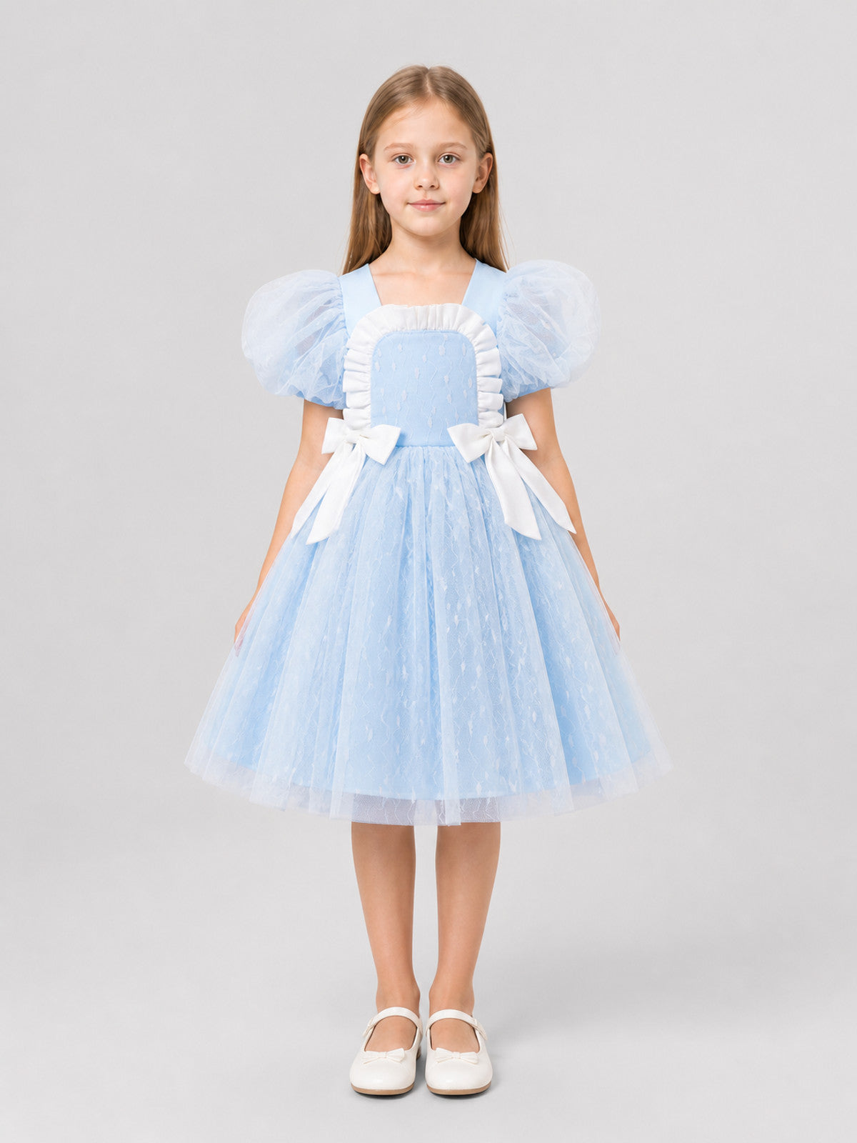 Princess Dress for Girls with a Full Skirt and Bow on-model view