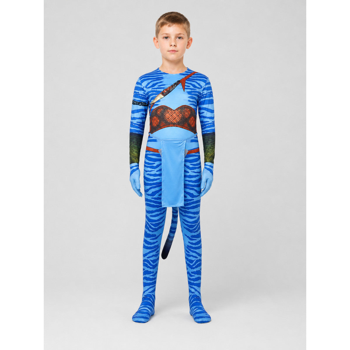 Avatar Costume Jumpsuit with Tail for Cosplay, Blue, 110-190
