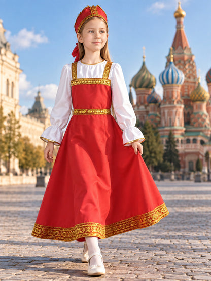 Long Red Dress with Gold-Tone Trim main product view