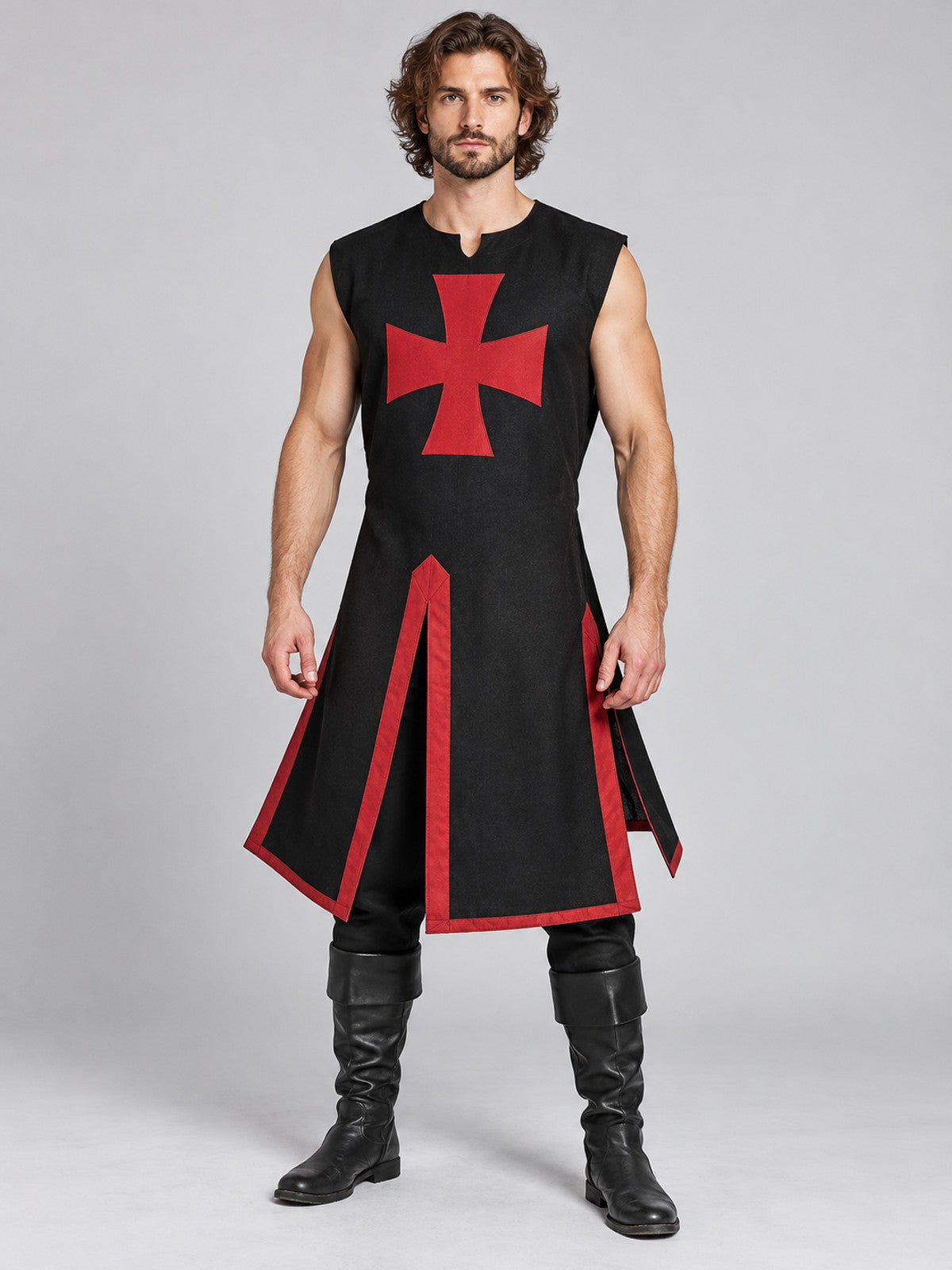Medieval Cosplay Tunic Black with Red Cross