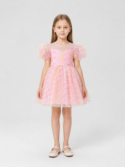Dress with Puff Sleeves, a Full Skirt, and Butterflies on-model view