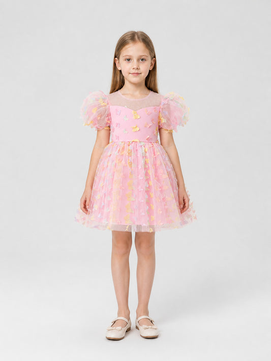 Dress with Puff Sleeves, a Full Skirt, and Butterflies on-model view