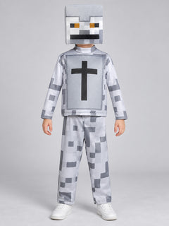 Minecraft Skeleton Pixel Block-Style Carnival Costume with Mask