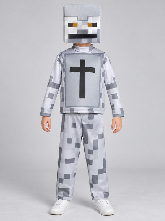 Pixel Block-Style Carnival Costume with Mask