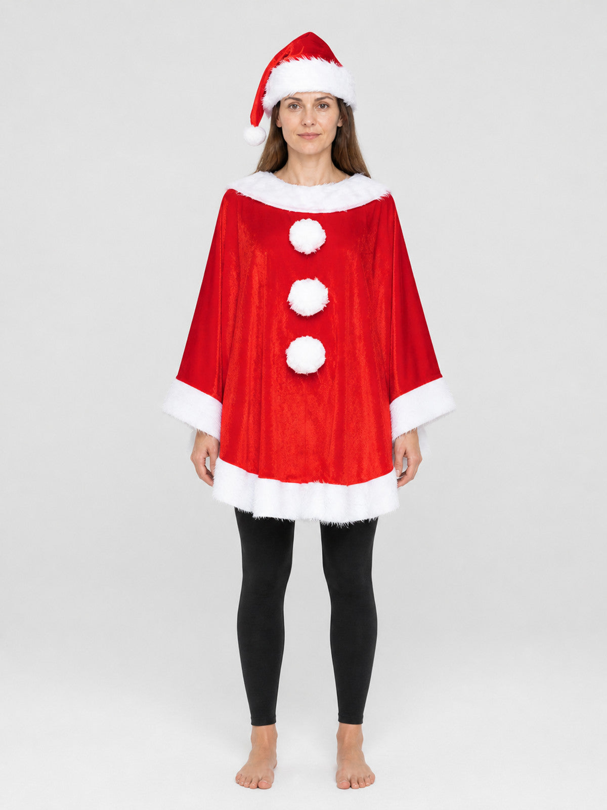 Christmas Cape with White Trim on-model view