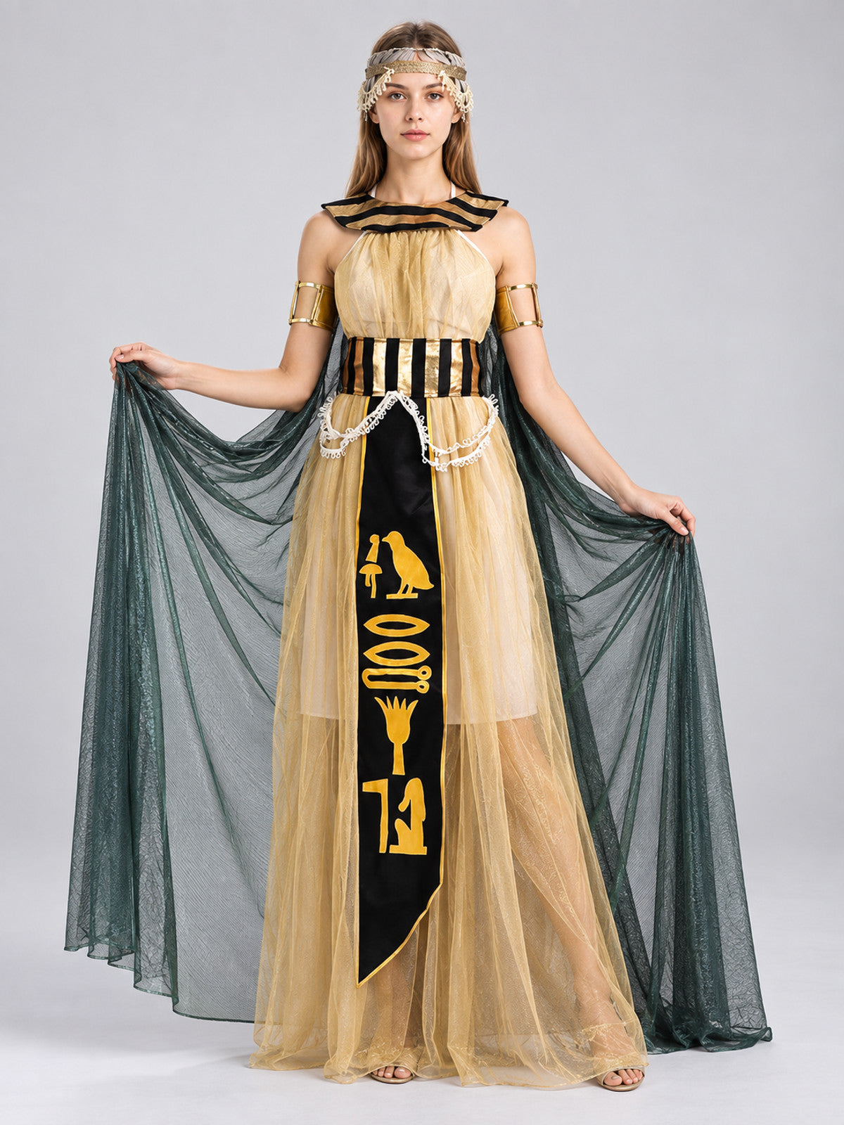 Egyptian-Style Carnival Costume with Cape on-model view