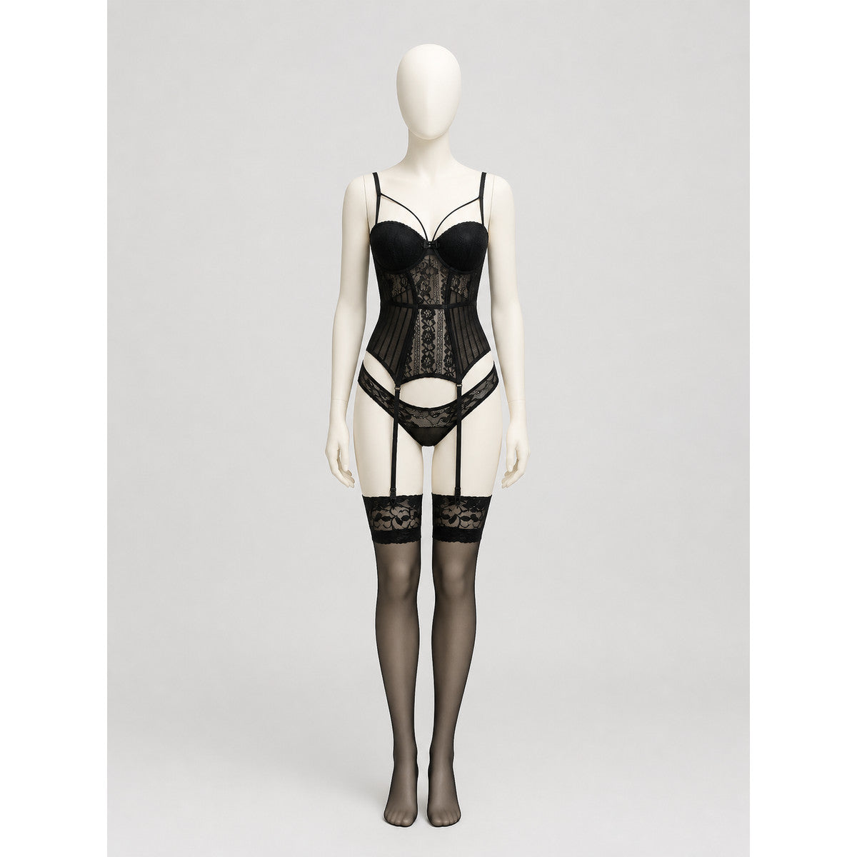 Sexy Lace Shaping Bodysuit with Straps on-model view