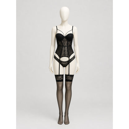 Sexy Lace Shaping Bodysuit with Straps on-model view