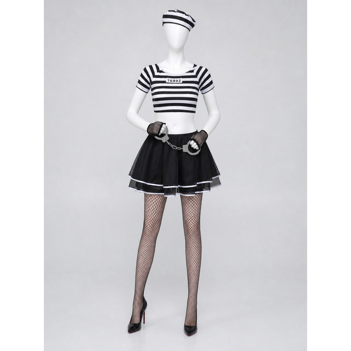 Black-and-White Striped Stage Costume with Skirt