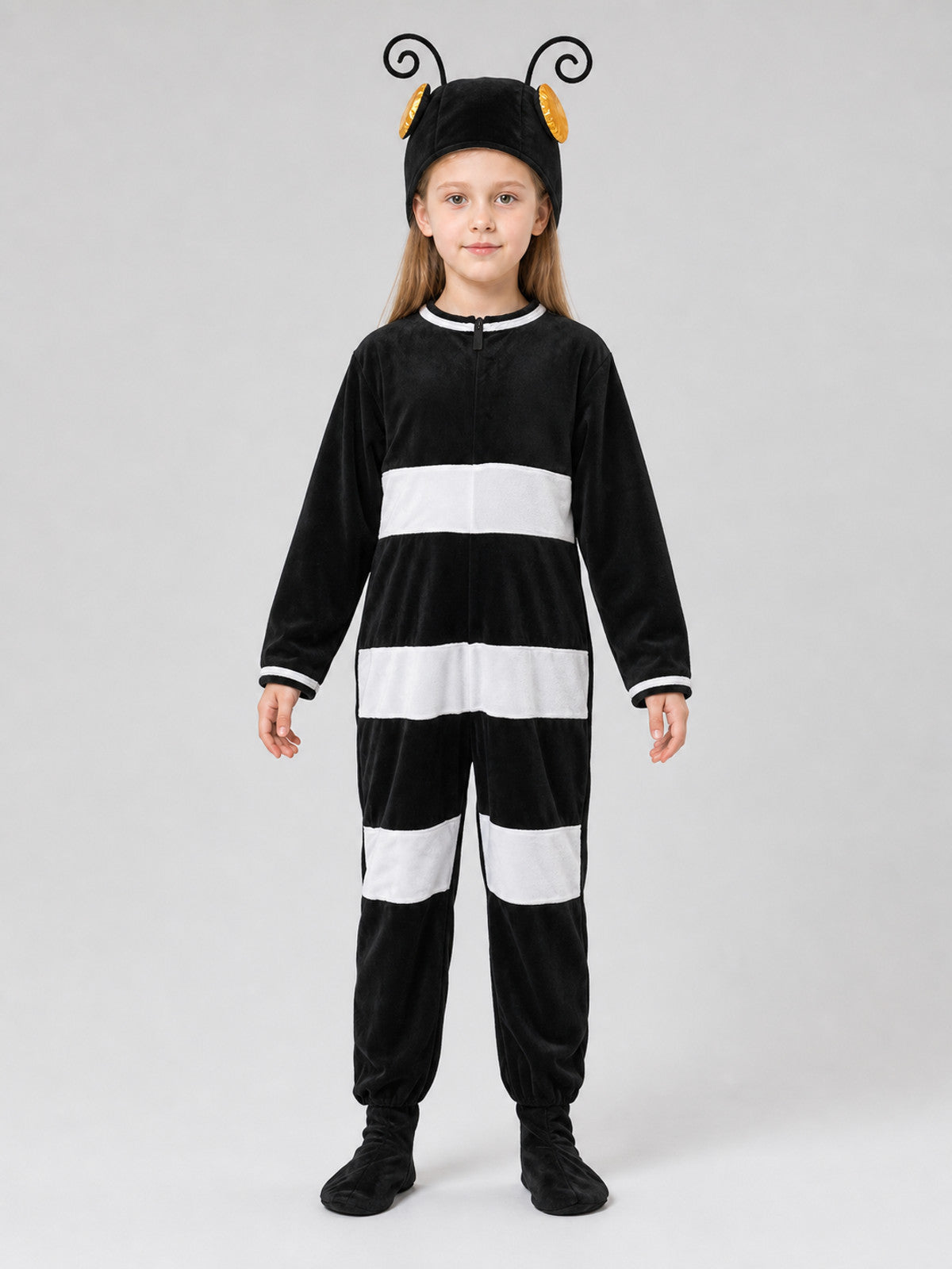 This one-piece insect costume features a playful design and is intended for front view