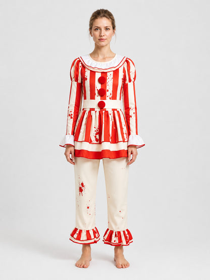 Children's Red-and-White Striped Clown Costume with Ruffles on-model view