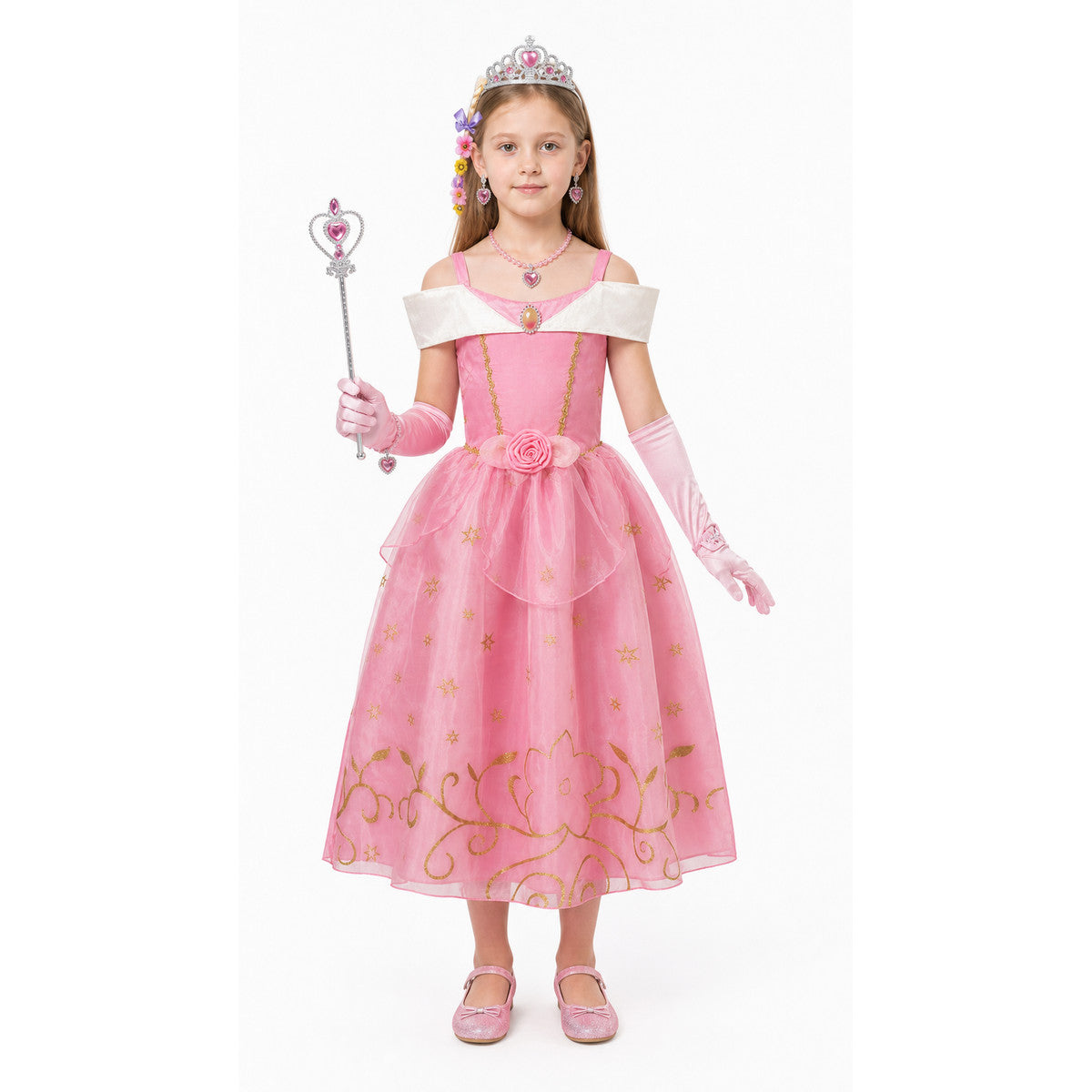 Princess Costume with Crown and Magic Wand main product view