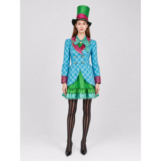 Alice Cosplay Costume: Jacket, Skirt, Top Hat on-model view