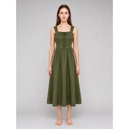 Olive Green Medieval Pinafore Dress