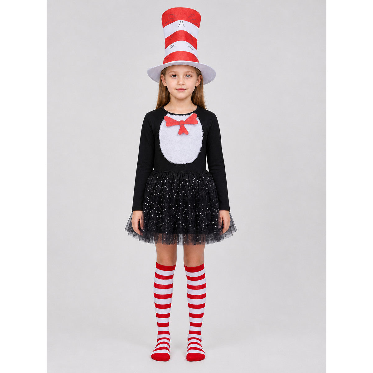 The Cat in the Hat Stage Costume with Hat and Socks on-model view