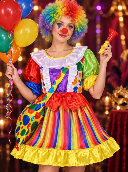 Clown Carnival Costume: Rainbow Dress and 9 Accessories