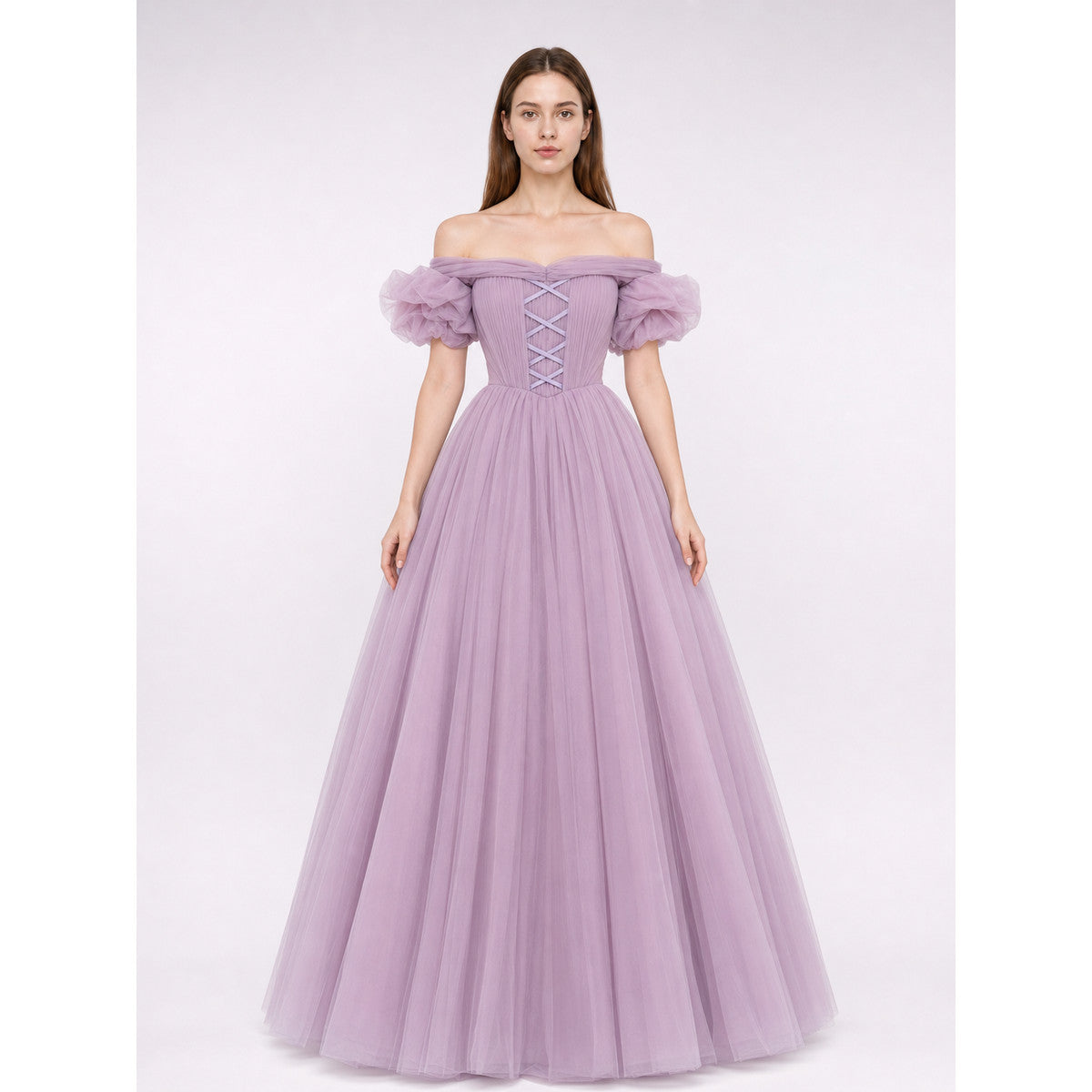 Floor-Length Princess Dress with a Full Skirt and Lacing