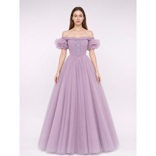 Floor-Length Princess Dress with a Full Skirt and Lacing front view