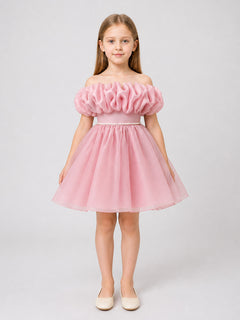 Girls' Tutu Dress with a Full Skirt and Pearl Waist Belt