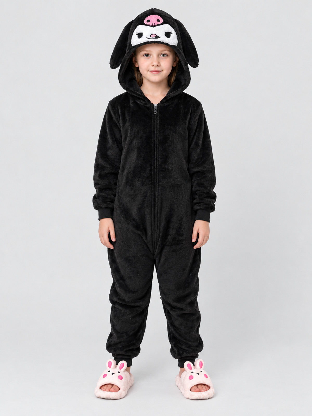 Flannel Hooded Pajama Jumpsuit with Appliqué