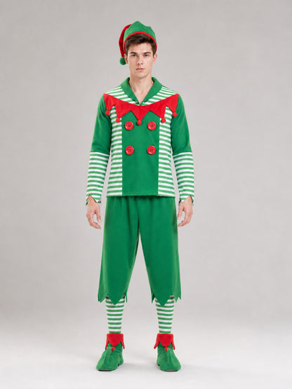 Striped Christmas Elf Costume, Festive Set