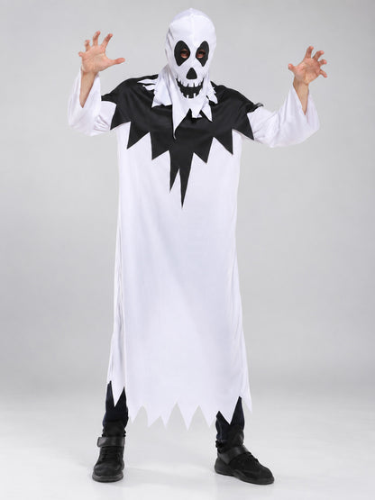 Vampire Costume: White Robe with Skull Mask