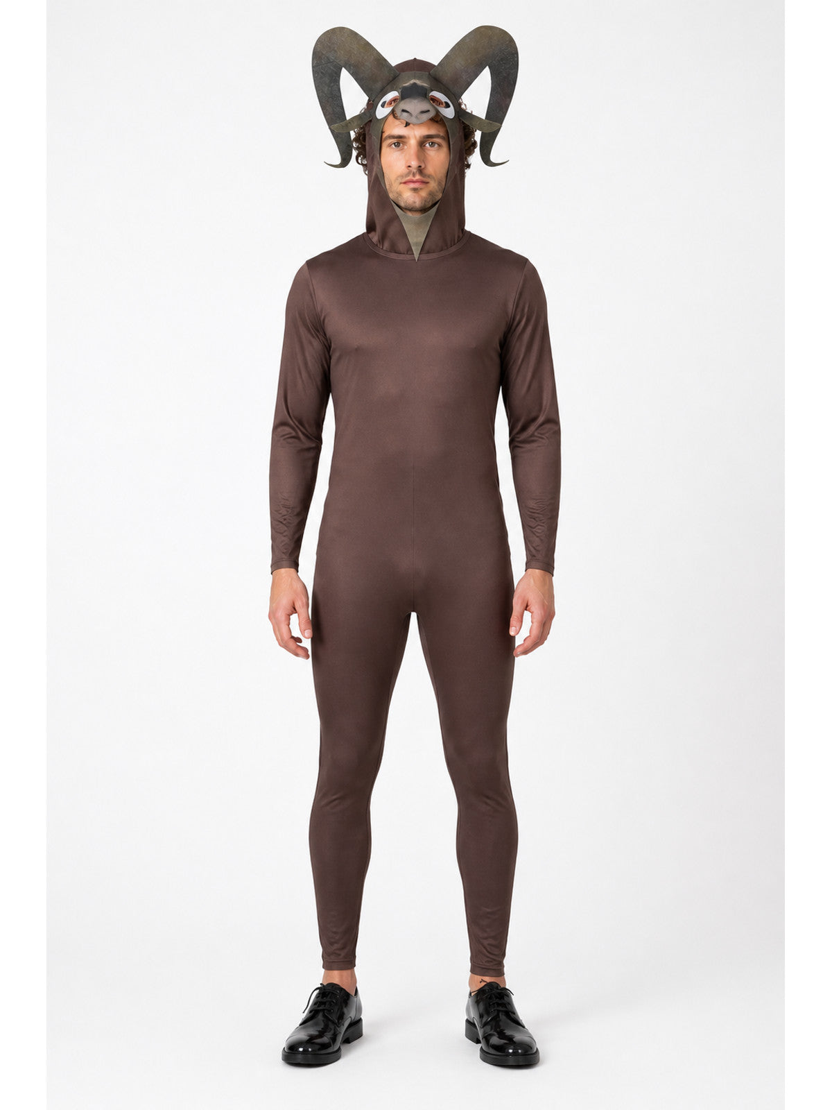 Monster Goat Costume with Horns, Brown Jumpsuit main product view