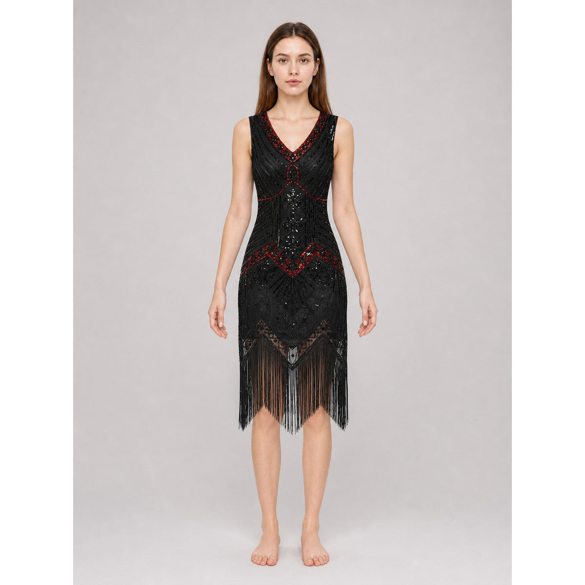 1920s Sequin and Fringe Flapper Dress front view
