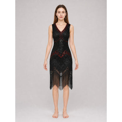 1920s Sequin and Fringe Flapper Dress front view