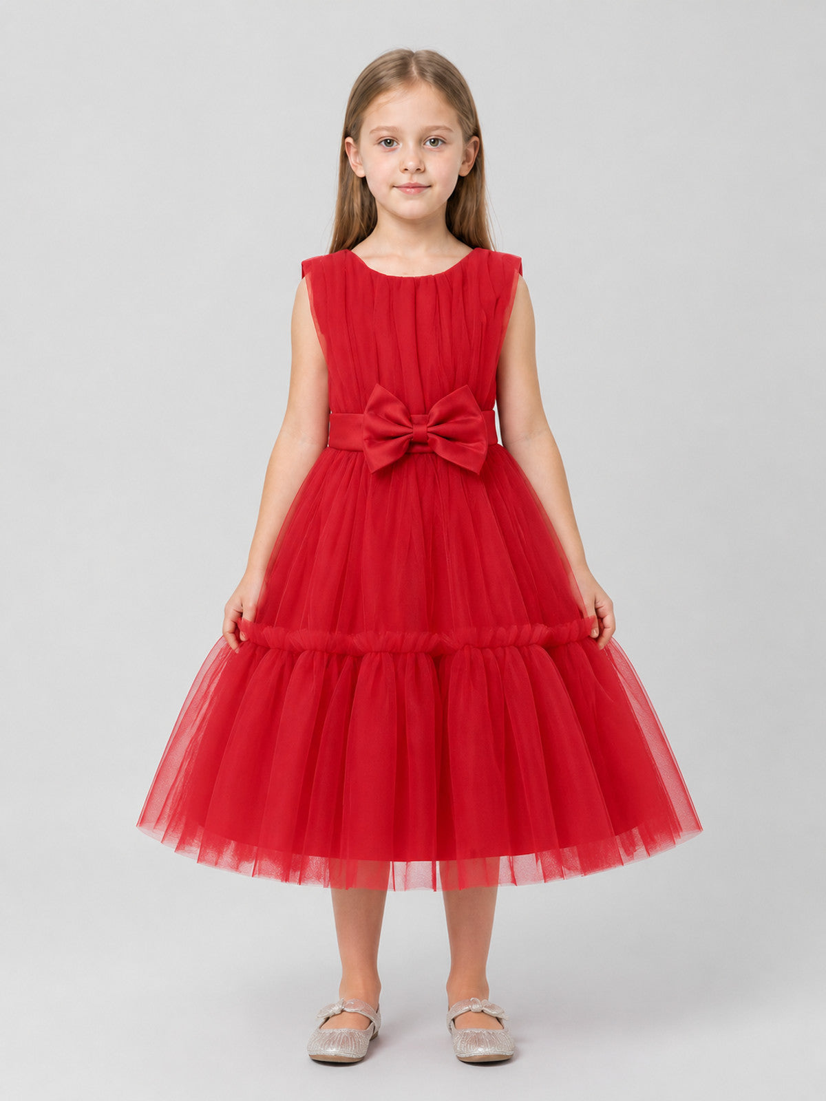 Red Girls' Dressy Tutu Dress with Bow on-model view