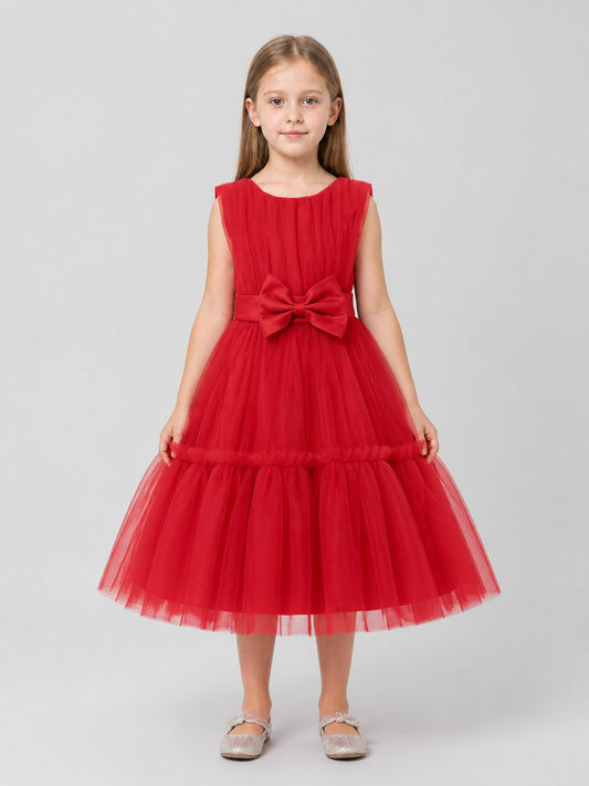 Red Girls' Dressy Tutu Dress with Bow on-model view