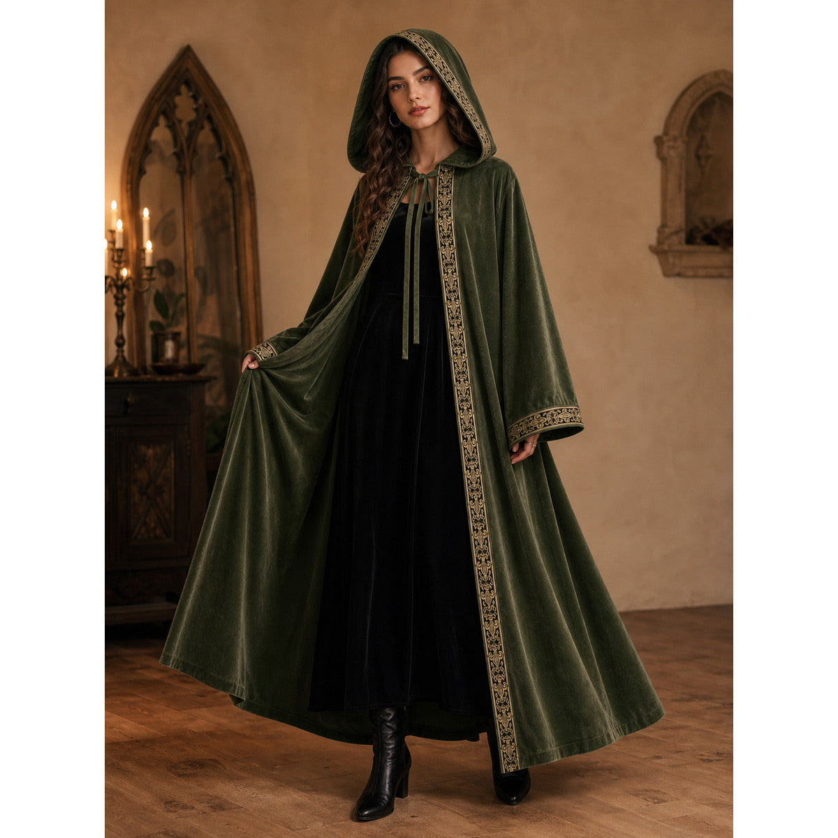 Green Hooded Costume Cloak for Cosplay