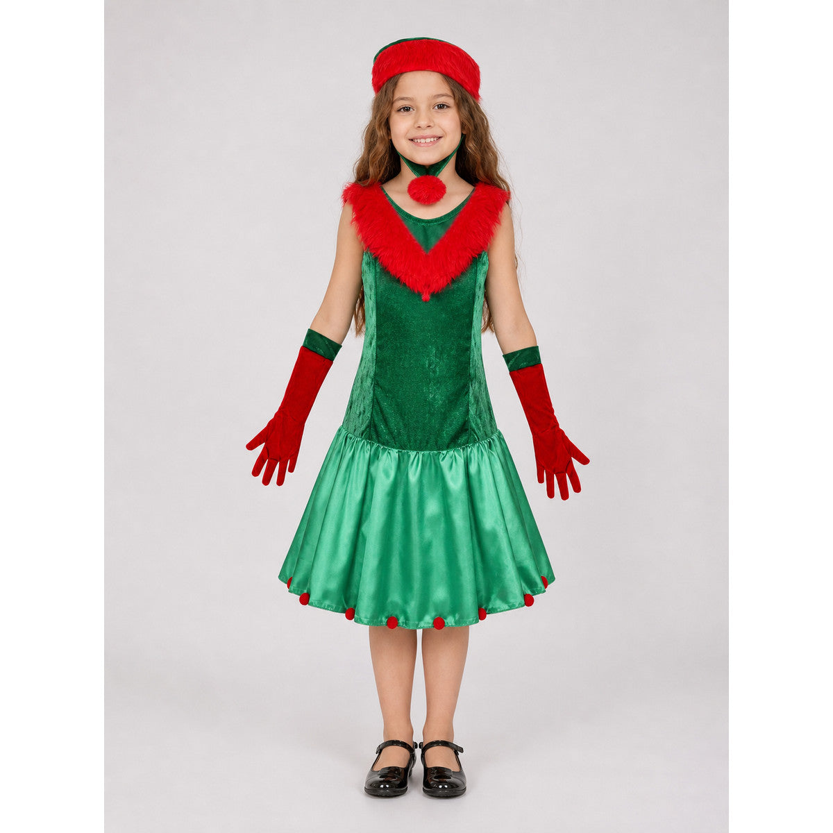 Christmas Elf Costume: Dress, Hat, and Gloves