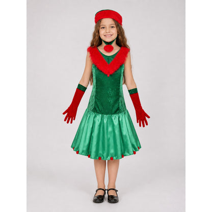 Christmas Elf Costume: Dress, Hat, and Gloves