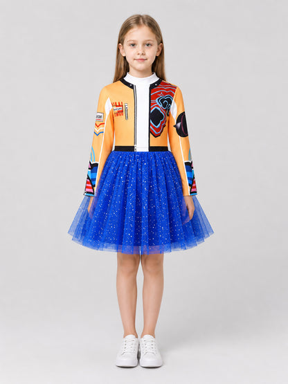 Rumi Cosplay Dress with Long Sleeves and a Full Skirt on-model view
