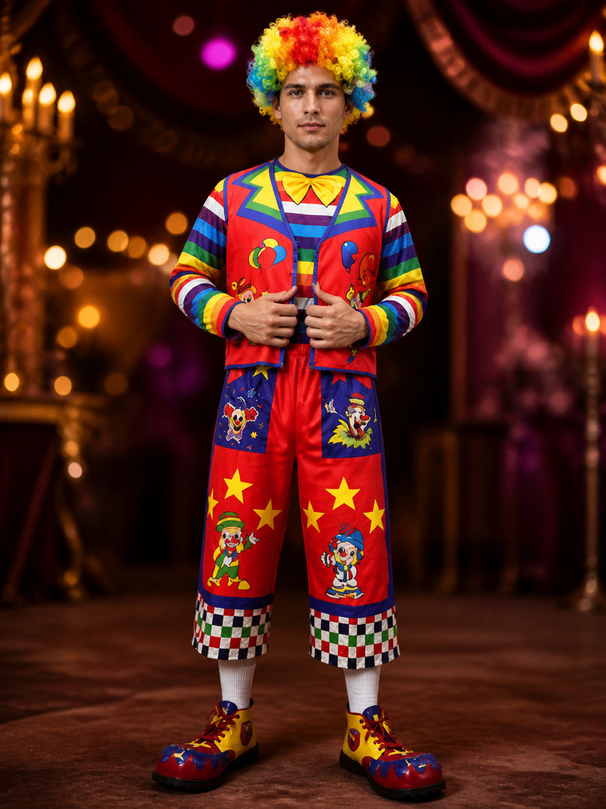 Rainbow Clown Costume with Print for Performances and Cosplay