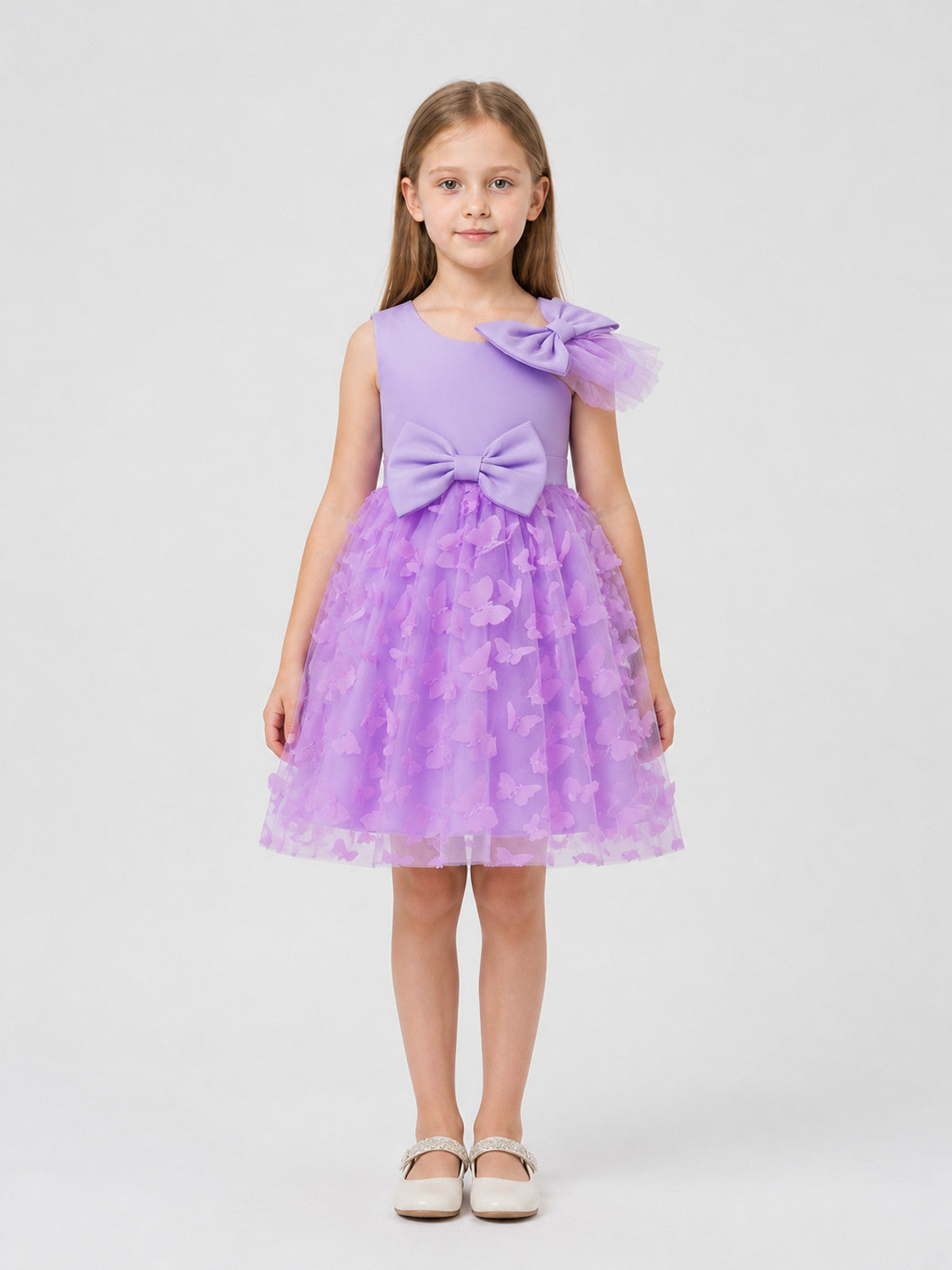 Dressy Tulle Dress with Butterflies and Bows on-model view