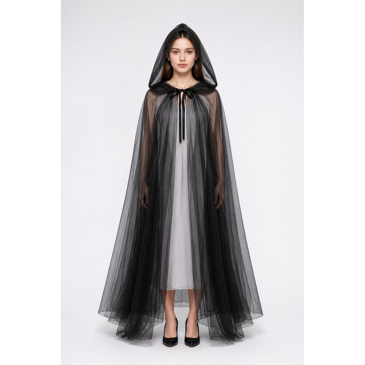 Long Black Cloak with Pointed Hood for Halloween main product view