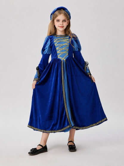 Children's velvet carnival dress with headpiece on-model view
