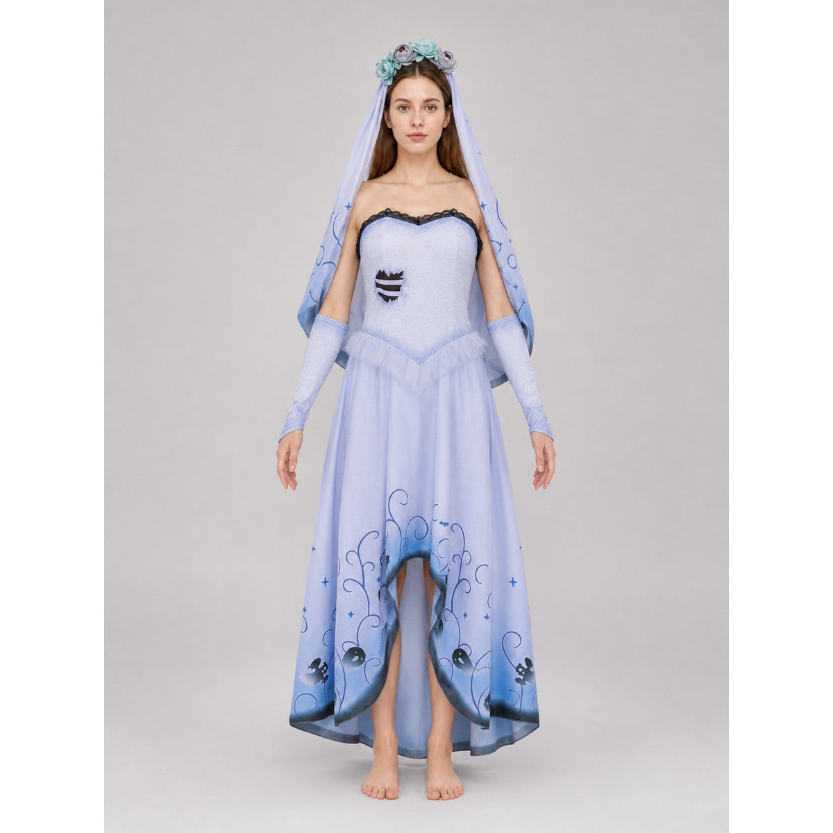 Cosplay Costume: Light Purple Dress with Veil and Decorative Details