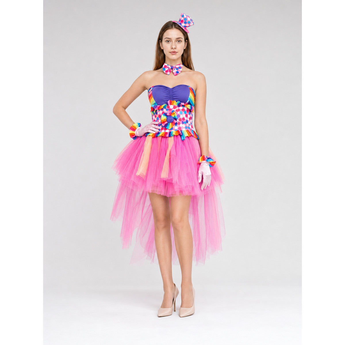 Carnival Clown Costume with a Full Skirt and Accessories