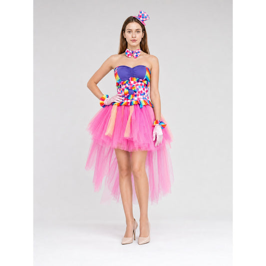 Carnival Clown Costume with a Full Skirt and Accessories