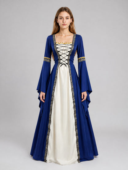 Long Dress with a Square Neckline and Lace-Up Detail on-model view